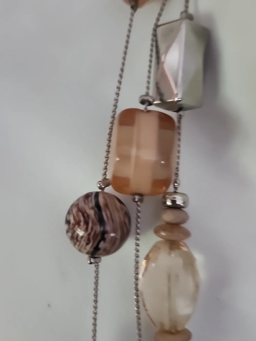 Multi-Strand Beige Stone & Silver Bead Necklace - NY Collection